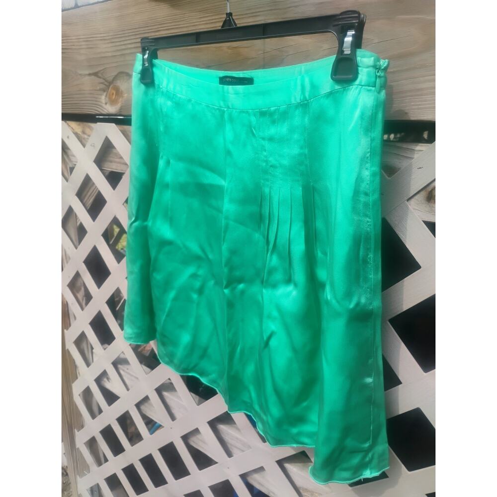 Kenneth Cole New York 100% Silk Green Skirt Size 8 Career Party Chic 80s Glam